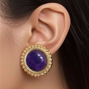 LightWeight Purple and Gold Tone Round Earrings